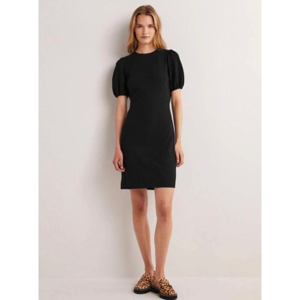 Boden Anthropologie Jersey Cut Out Button Back Mini Dress Black 8